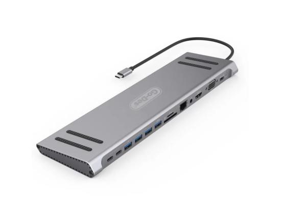 Go-Des 14in1 GD-9120 USB C Type-c Hub hubs docking station dual 4K HDR, VGA, RJ45 Ethernet USB3.0 100W PD SD/TF/ Card reader 3.5mm Audio Go-Des PD Charging adapter